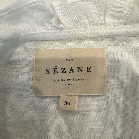 Sezane Linen Ruffled White Button-Up Blouse with Big Brown Buttons Size 36 - Picture 11 of 13